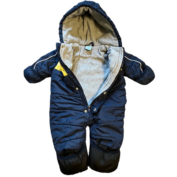 U.S. Polo Assn Fleece-Lined Baby Bunting / Snowsuit in Navy and Yellow, Size 12M - Picture 3 of 8